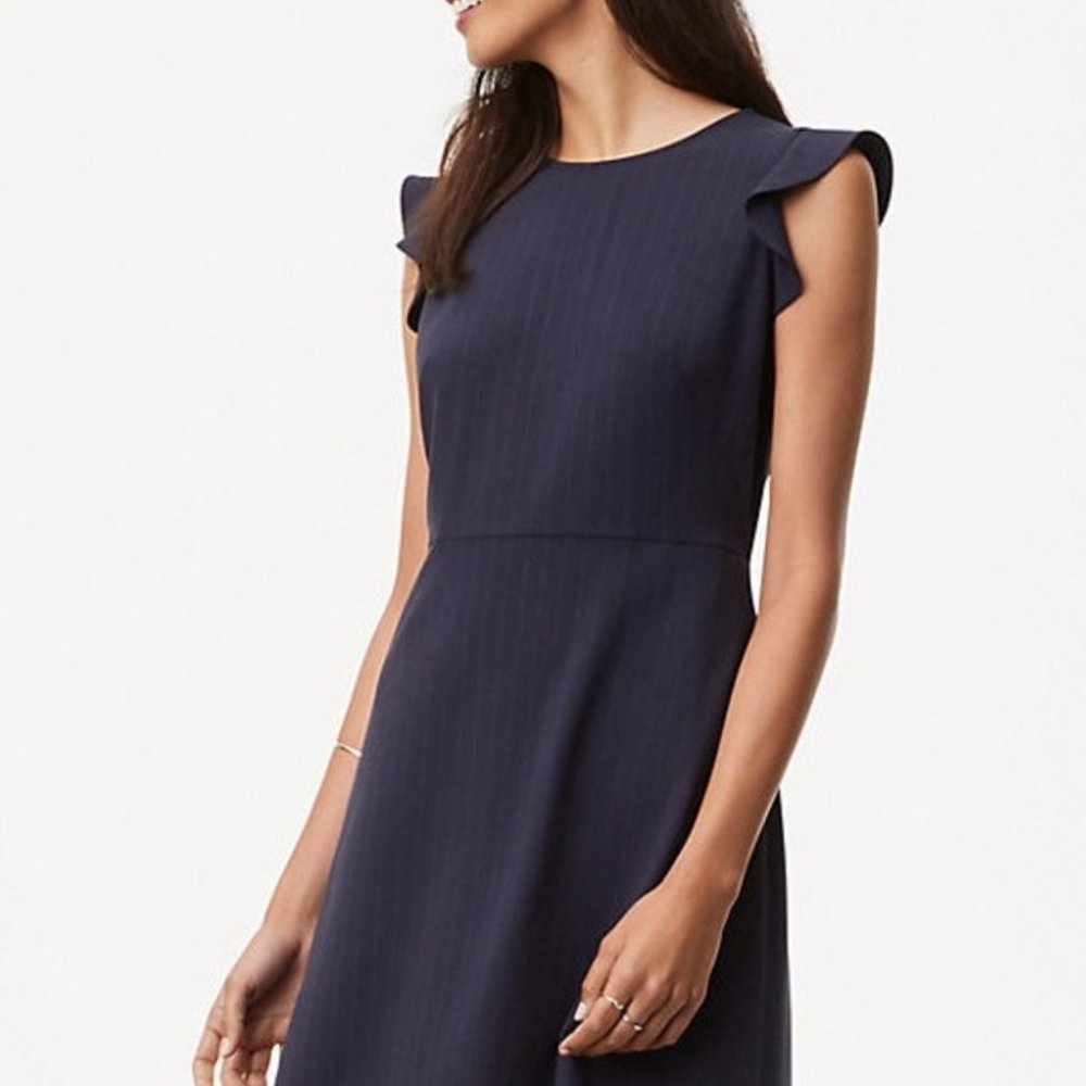 Ann Taylor LOFT Pinstripe Flutter Dress - 10